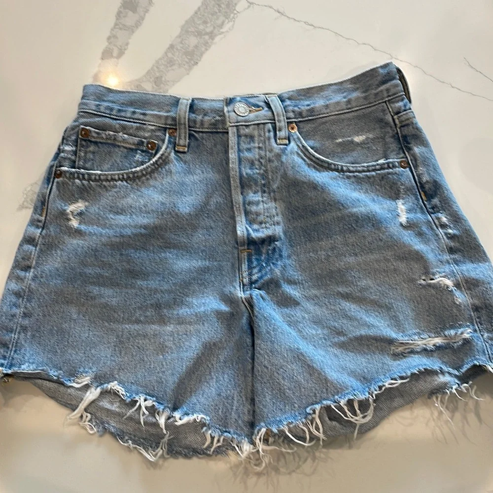 Agolde Parker Long Shorts Cutoff Denim